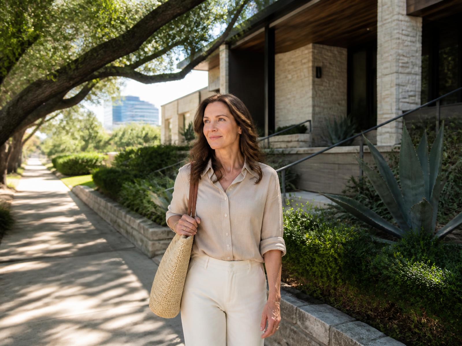 A woman walking outdoors during a wellness journey