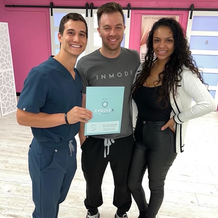Corey and Eva with an InMode representative as Grace MedSpa added EvolveX technology