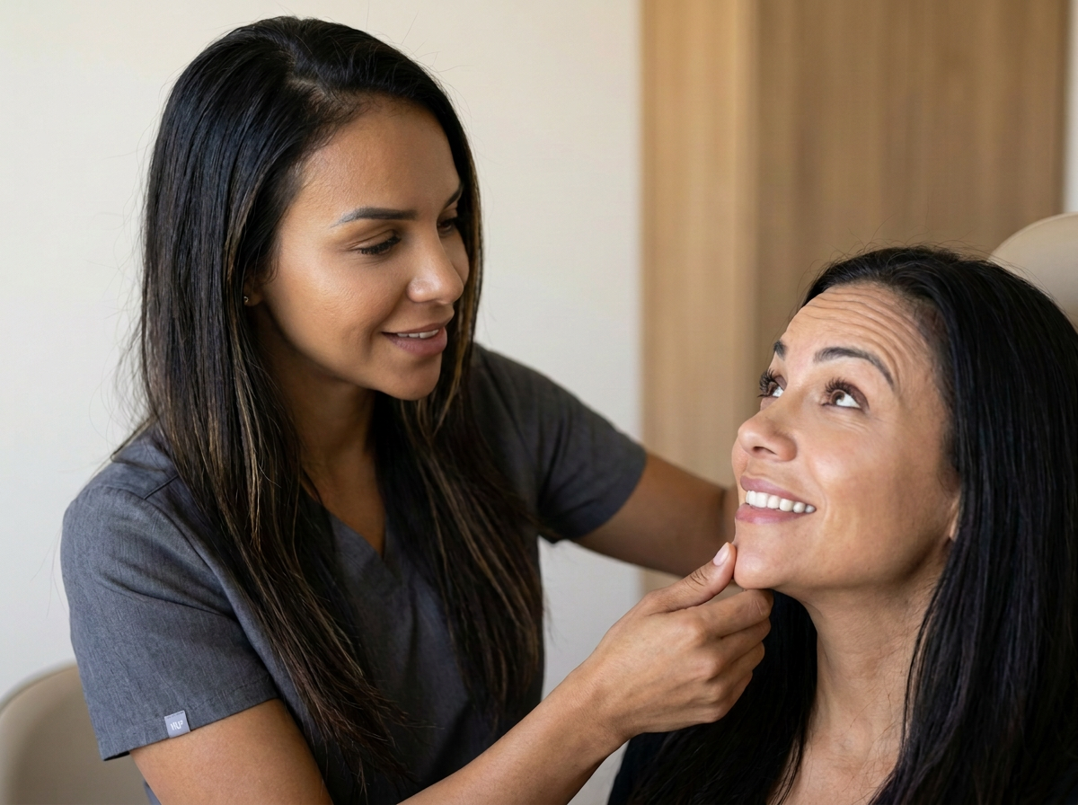 Eva assessing facial movement before a Botox treatment at Grace MedSpa